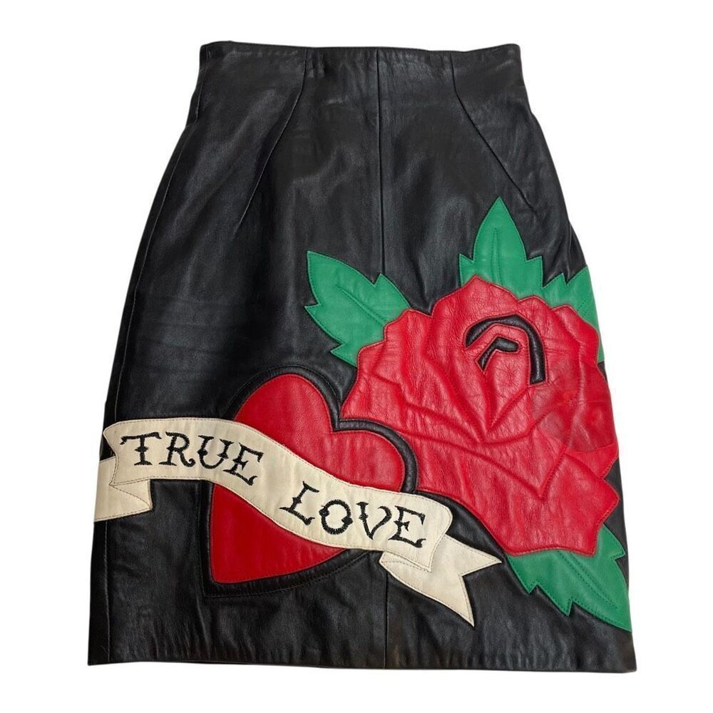 Michael Hoban North Beach Vintage Genuine Leather True Love Rose Skirt Size 1/2